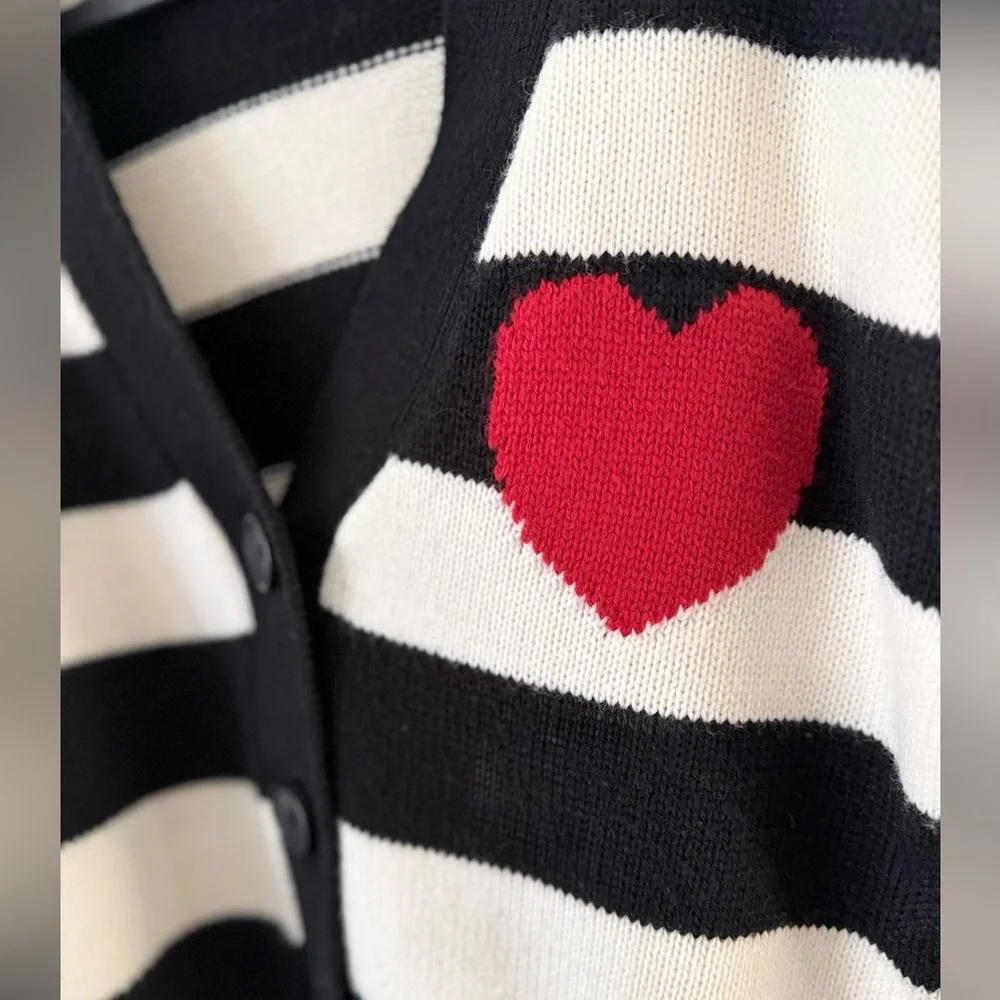 Anthropologie Heart Striped Cardigan Sweater - Picture 4 of 7